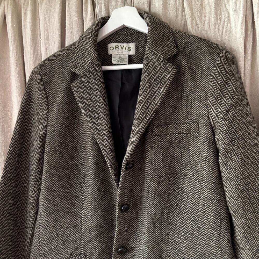 Vintage Orvis Herringbone Merino Lambswool Blazer Irish Wool Women's Size 10 - Picture 2 of 7